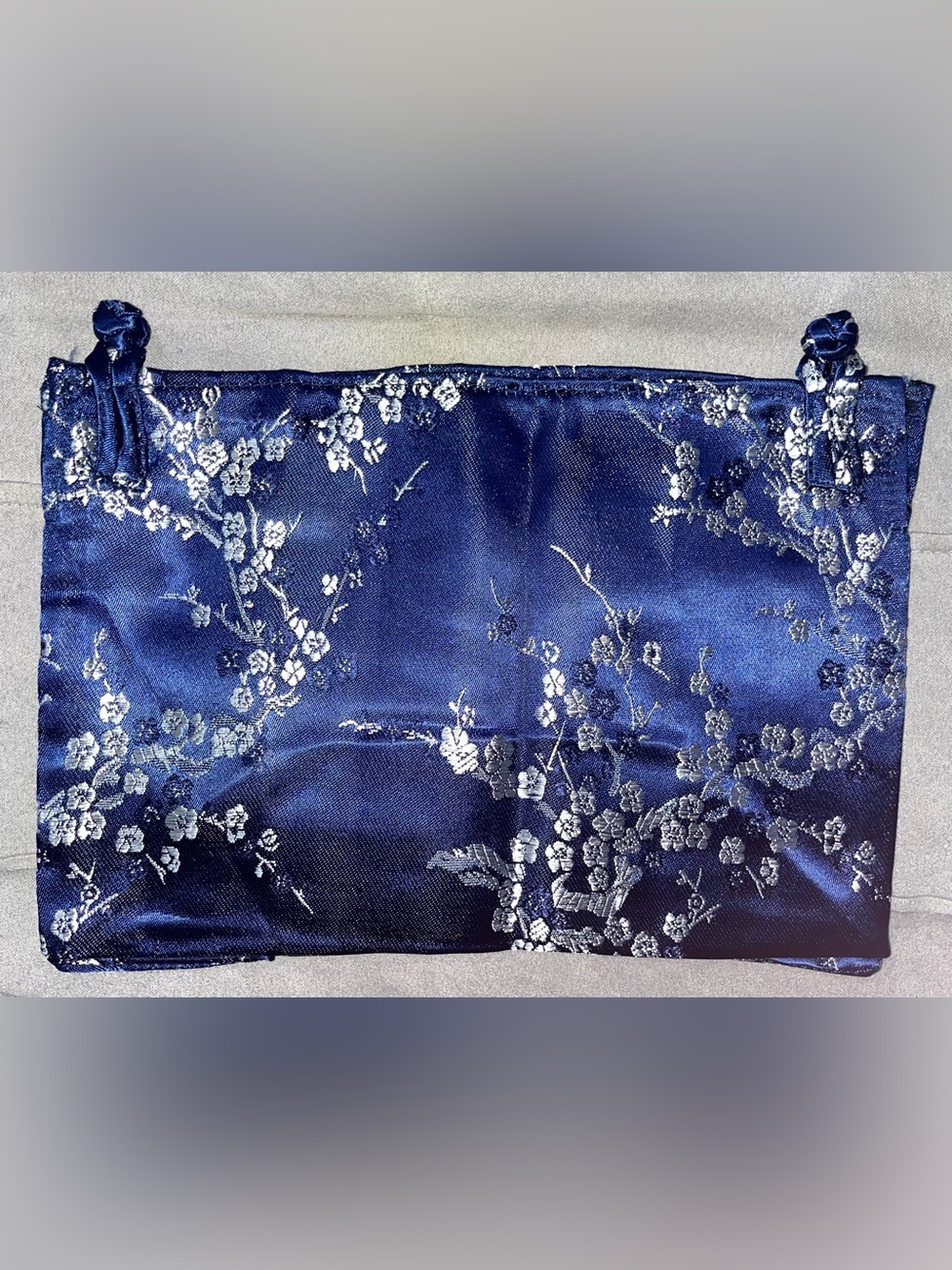 Satin Blue Asian Print Tissue Box Cover - NEW